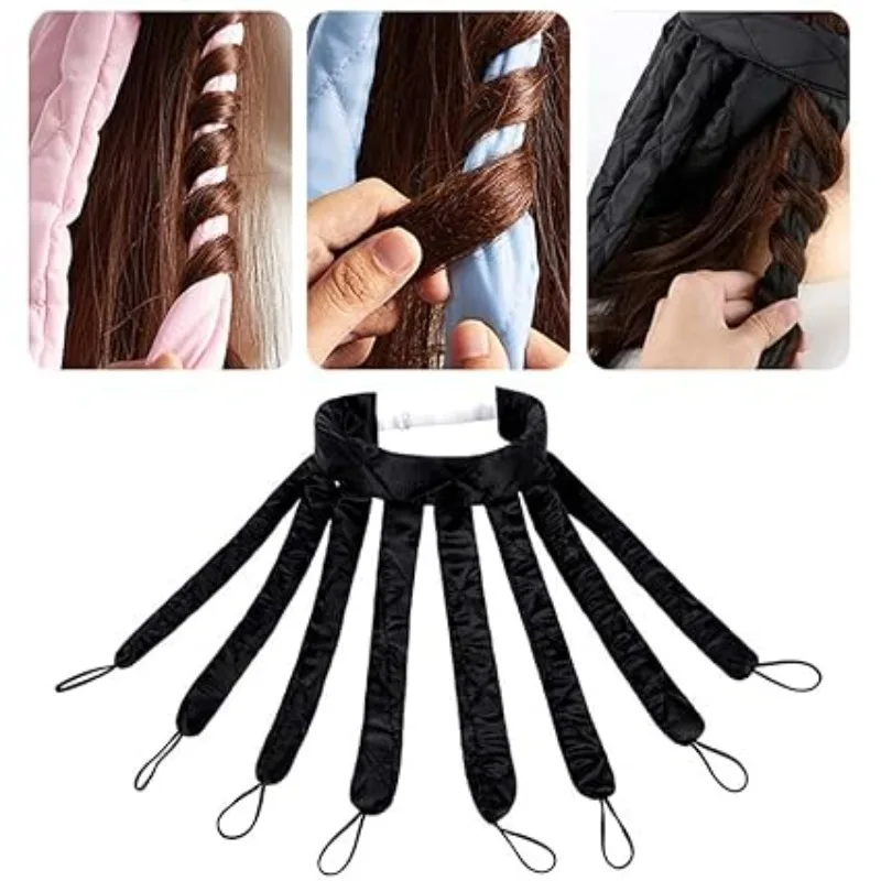 

No Heat Curling Claws Headband 8 Removable Strips + Adjustable Band Soft Satin Overnight Curler for Long Hair Lazy Curls Women