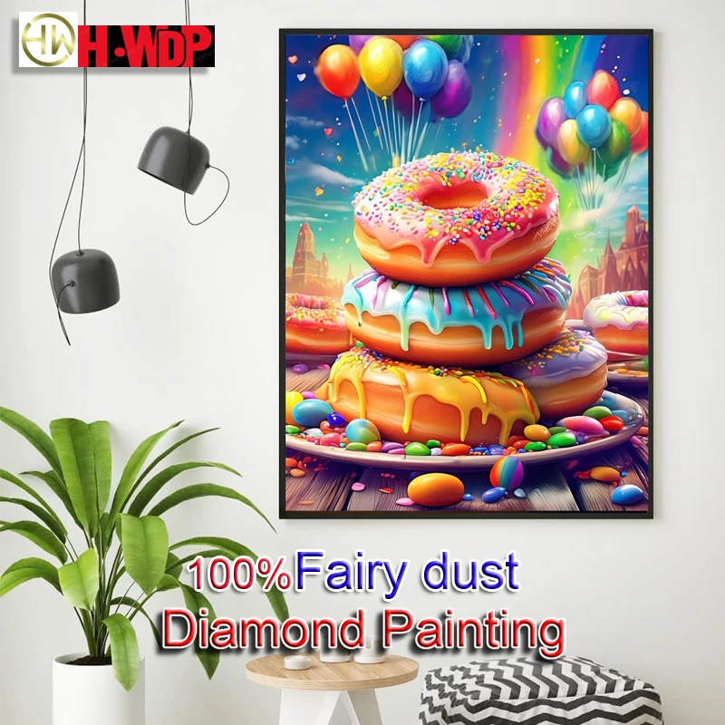 

100% Fairy Dust Diamond Painting Kit Donut Picture Square Mosaic Embroidery Cross Stitch Crystal Diamond Art Fairy Dust Decor