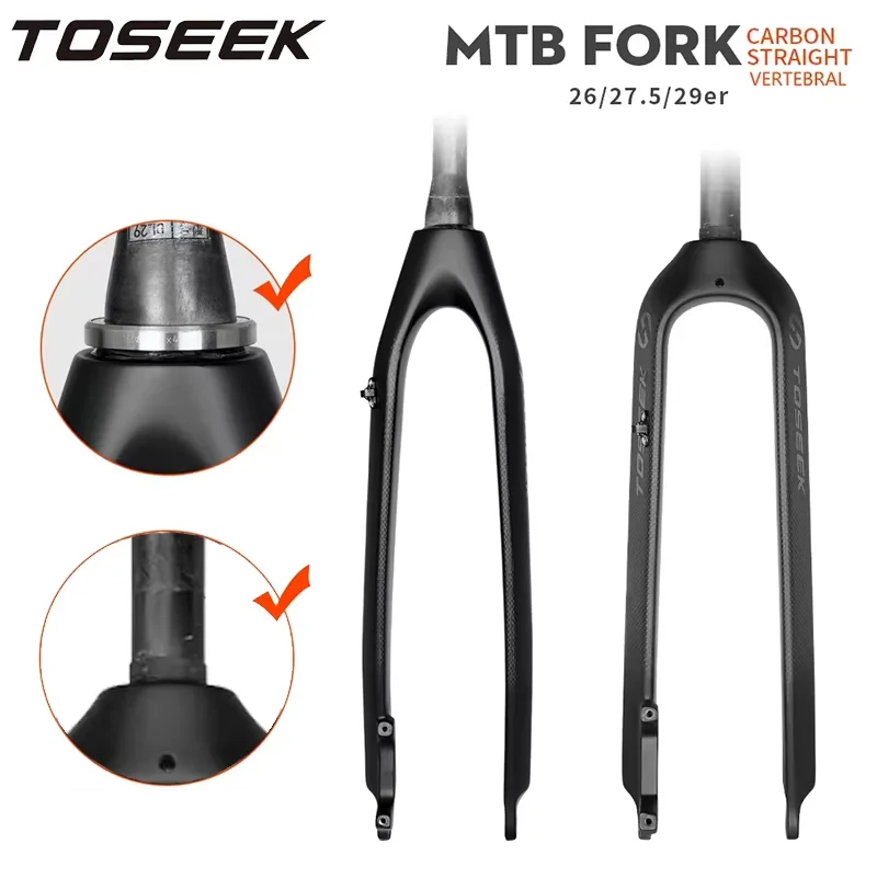 TOSEEK Carbon MTB Gabel 26/27,5/29 Mountainbike-Gabel Vollcarbon MTB Starrgabel 9*100MM Gerade/Konische Rohre Fahrrad-Vordergabeln