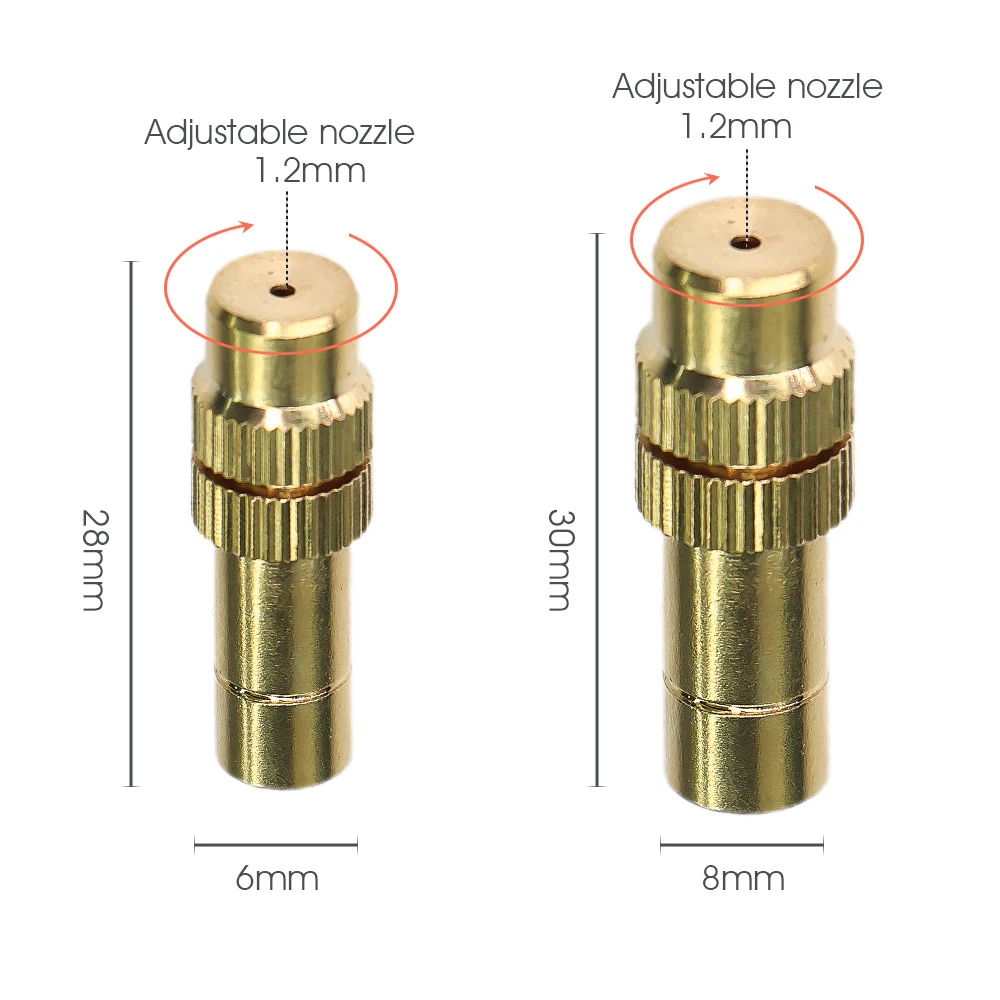 OD-6mm 8mm Adjustable Brass Misting Nozzle Garden Greenhouse Cooling Atomized Irrigation System Spray Head Atomizing Sprinklers