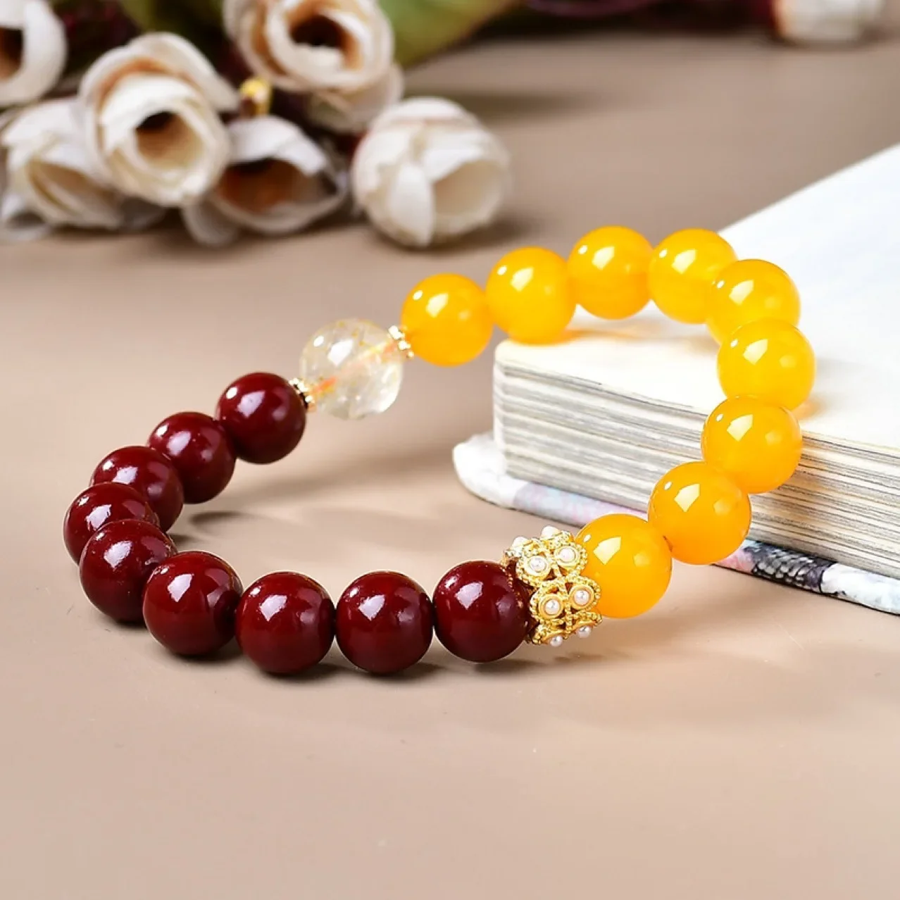 

Natural Yellow Agate Cinnabar Bracelet Women's Fashion Retro Lucky Bracelet