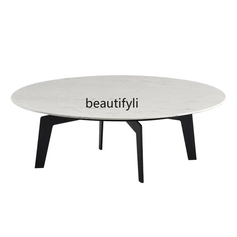 

R11 Natural Marble White Coffee Table round 1M Living Room Coffee Table Metal Iron Art Paint Tripod