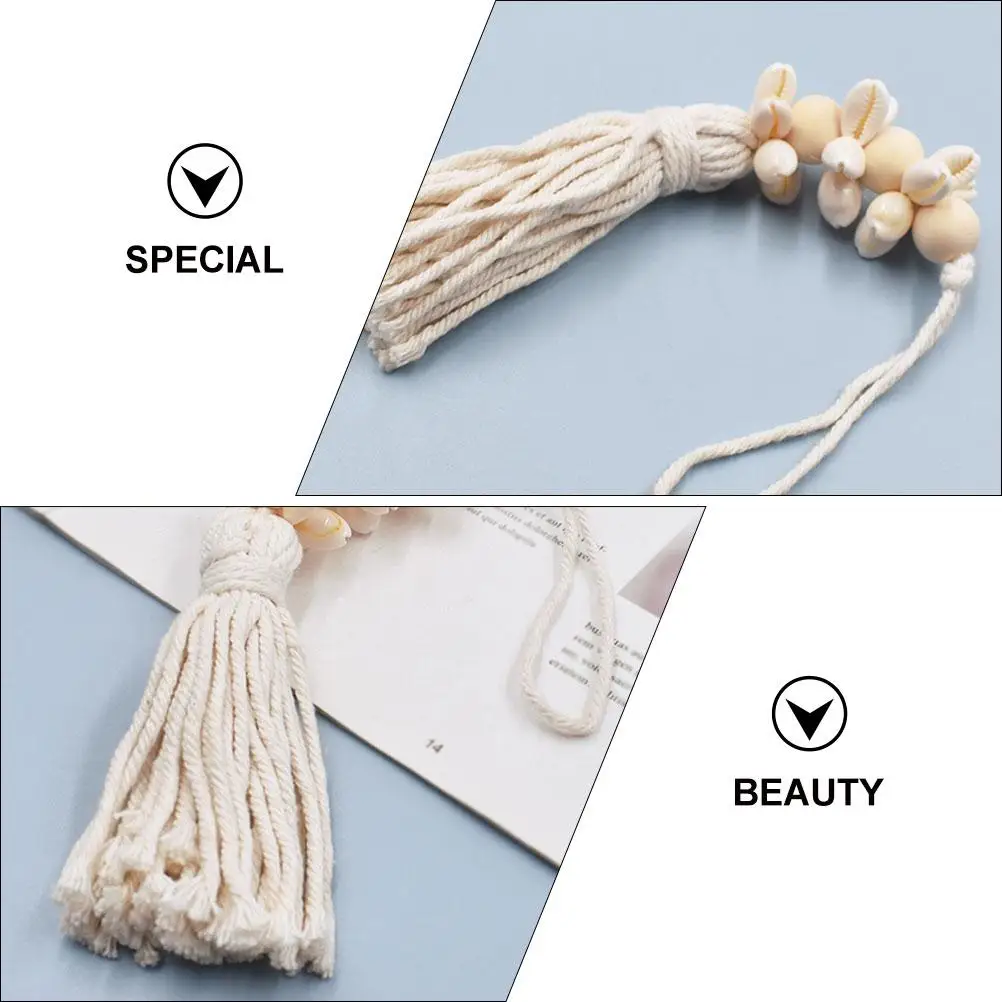 Boho Style Wooden Beads Cotton Thread Seashell Wall Hanging Decor Garland Handmade Tassel Pendant Home Decoration Beach Country