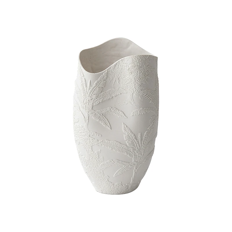 Wabi Sand Wind Large White Embossed Ceramic Flower Ware Flower Water