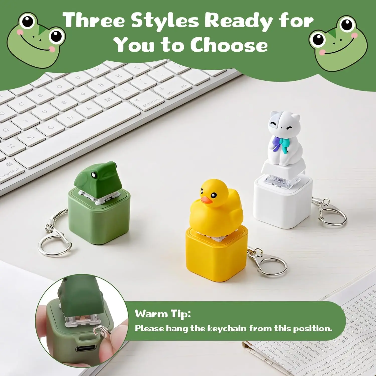Keyboard Clicker Toy LED Light Up Duck Frog Squeeze Toy ASMR Tactile Fidget Keychain Office Anxiety Relief New view 5