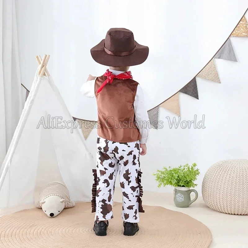 Bambini Cowboy Cowgirl Costumi Cosplay Halloween Per Bambini Ragazzi Gilrs Purim Mucca Cappelli per bambini Gioco di ruolo Costume Regali di fantasia per feste