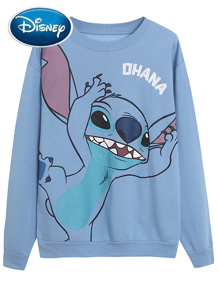 Disney Fleece Sweatshirt Casual Stitch Little Monster Letter Cartoon Print VELOUR Velvet Fashion Women Unisex O-Neck Jumper Tops