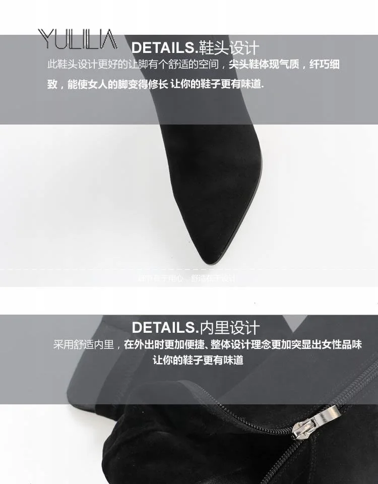 YULILIA Sexy Fashion Nightclub Party Wedding Office Queen Woman Pointed High Heel Over Knee Boots Suede Stretch High Boots