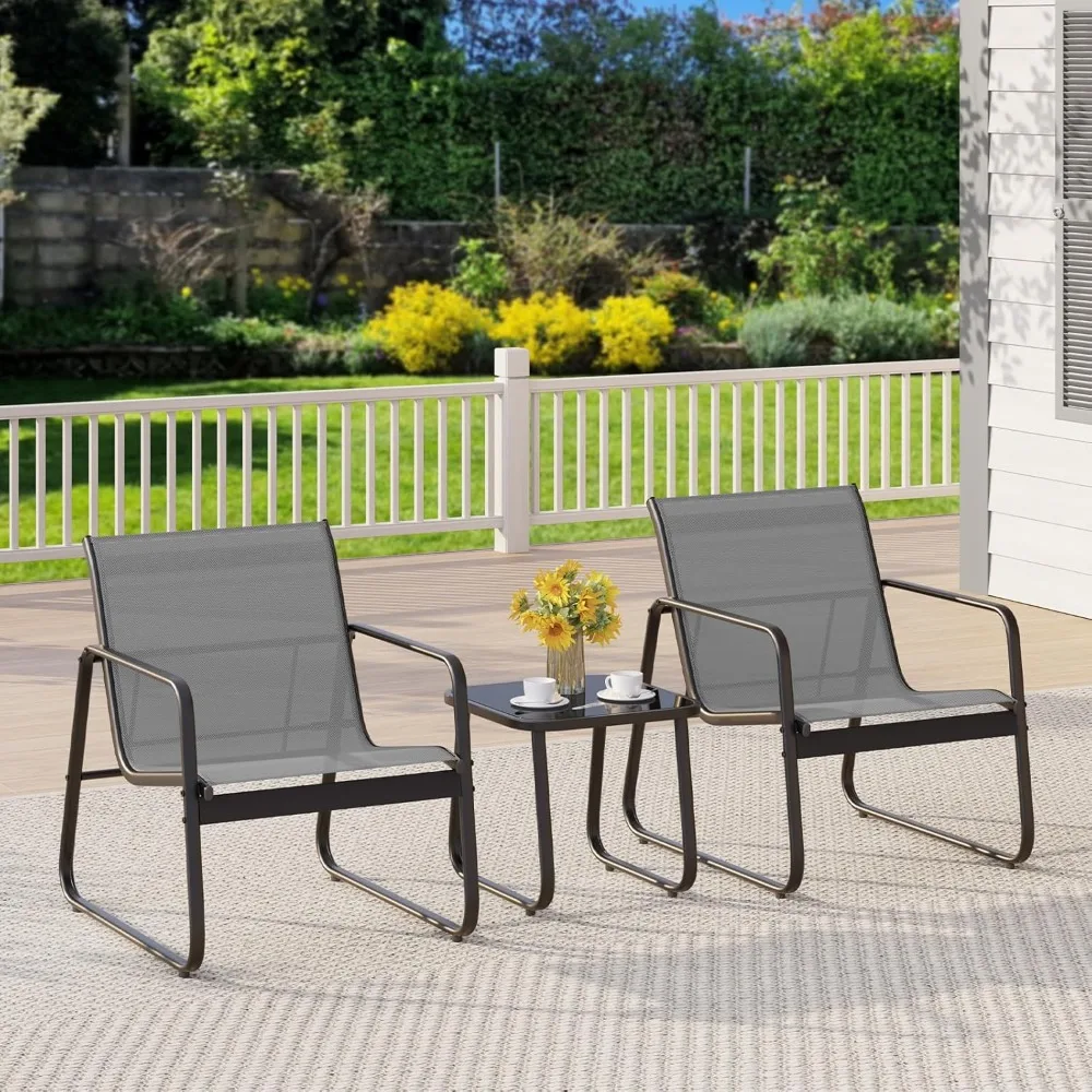 

3-Piece Outdoor Bistro Set - Textilene Chairs & Metal Table for Patio/Poolside