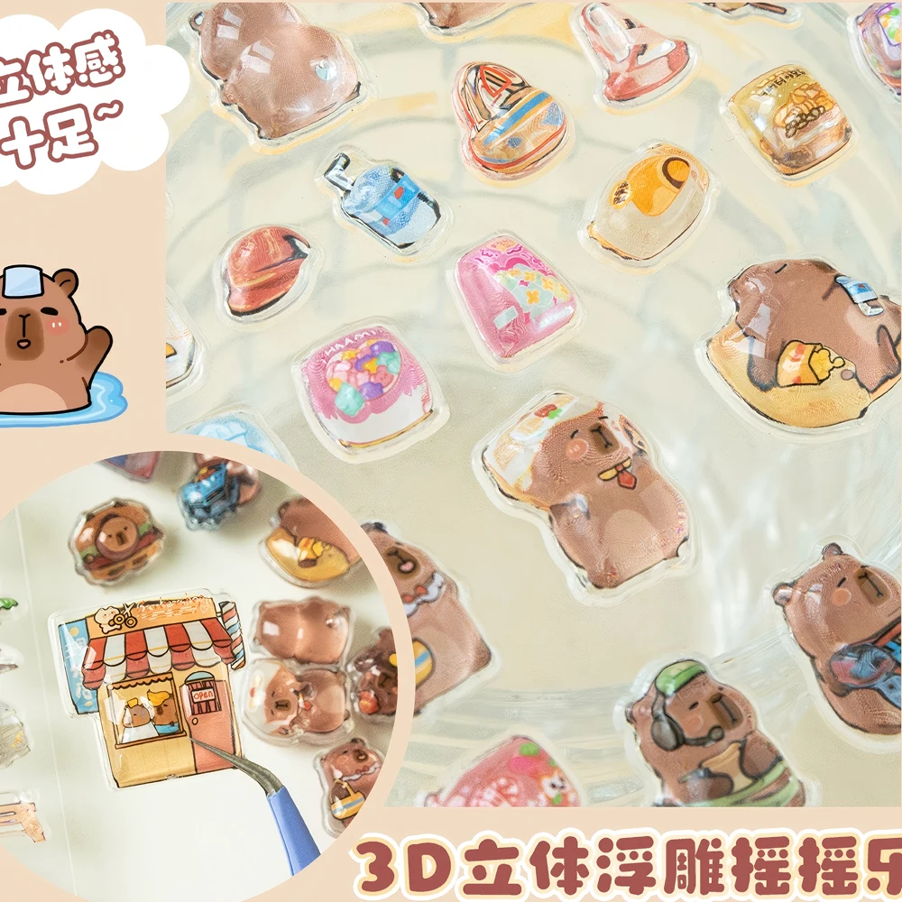

Capybara Cartoon 3D Relief Jelly Crystal Stickers for Kids Toys Gift DIY Skateboard Phone Luggage Cute Animal Decoration Sticker