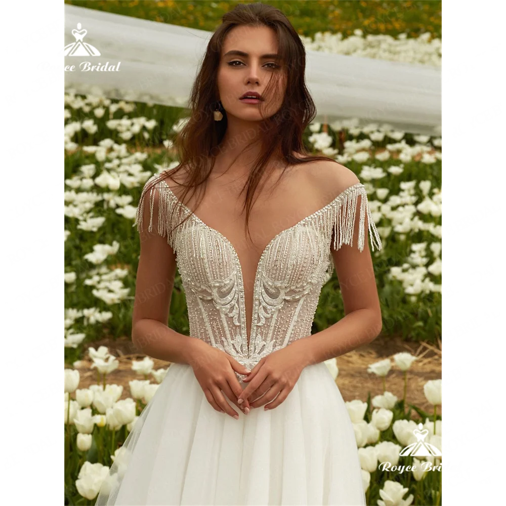 Roycebridal decote em v uma linha vestido de casamento 2025 renda tribunal trem vestido de casamento personalizadogelinlikvestidos de festavestido de festves