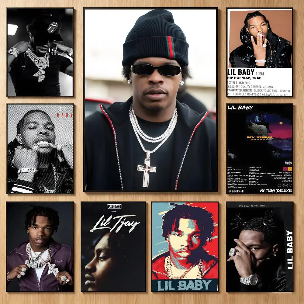Trendy Rapper L-Lil Baby Poster Classic Self-Adhesive PP Wall Sticker for Living Room Bar Decor Gift