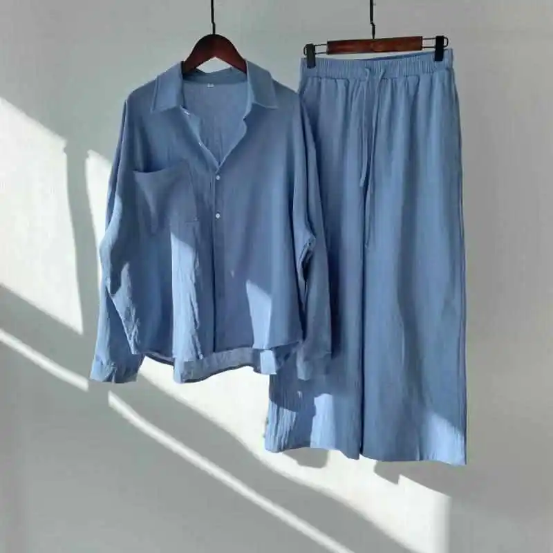 

Women's Faion High Waist Cotton Linen irt Suit Straight Leg Casual Sle Knot Roupia Thin Warmth Spring Season