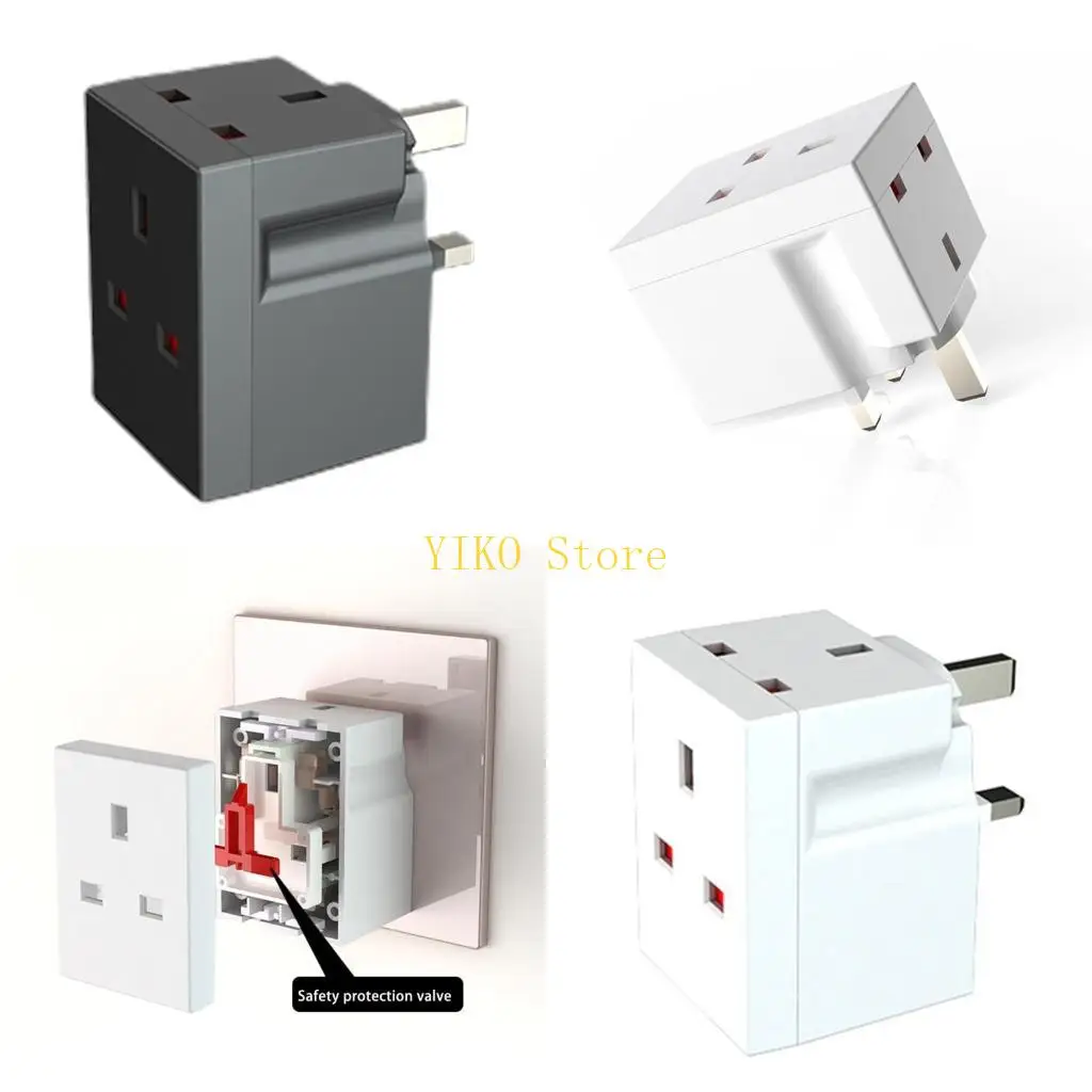 K32C Antiflaming Triple Plug Adaptor 3 Way UK 3 Pin Sockets Multi Plugs Extension White/Black 250V 13 Amp Adapter