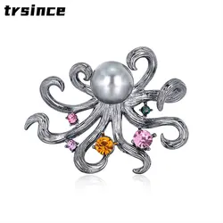 Vintage Sea Life Stylish Personality Octopus Brooches Earrings Women Classic Design Corsage Badges Exaggerated Jewelry for Lady