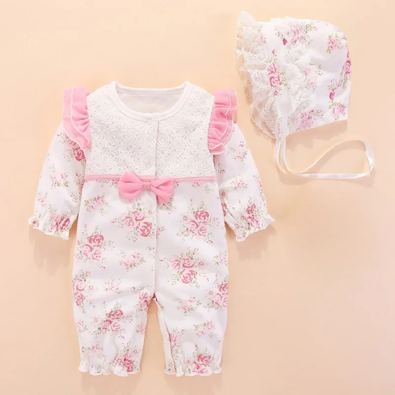 새로 태어난 아기 소녀 옷 & 장난 꾸러기 면화 긴 소매 가을 아기 의상 신생아 아기 점프 슈트 0 3 개월 공주 스타일 유아
