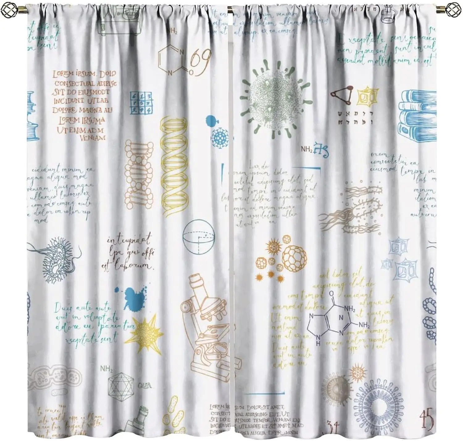 Aesthetic Blueprint Science Curtain Vintage Chemistry Academic Laboratory Pattern Modern Decorative Window Room Decor