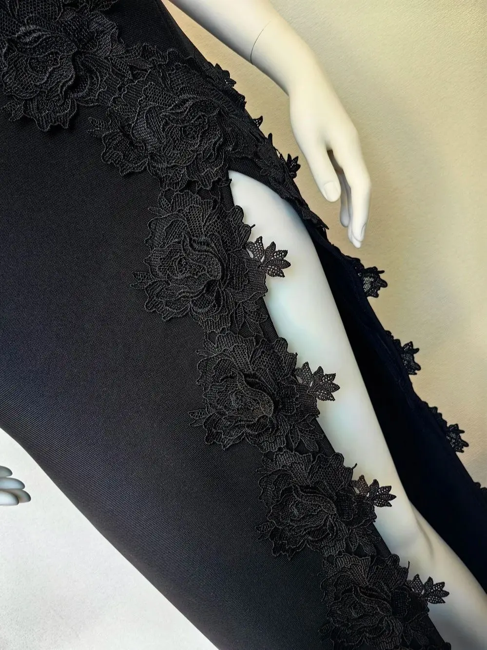 セクシーなメッシュレース黒包帯イブニングロングドレスビスチェスプリットストラップレスタイトボディコンドレスパーティーXL品質vestidos