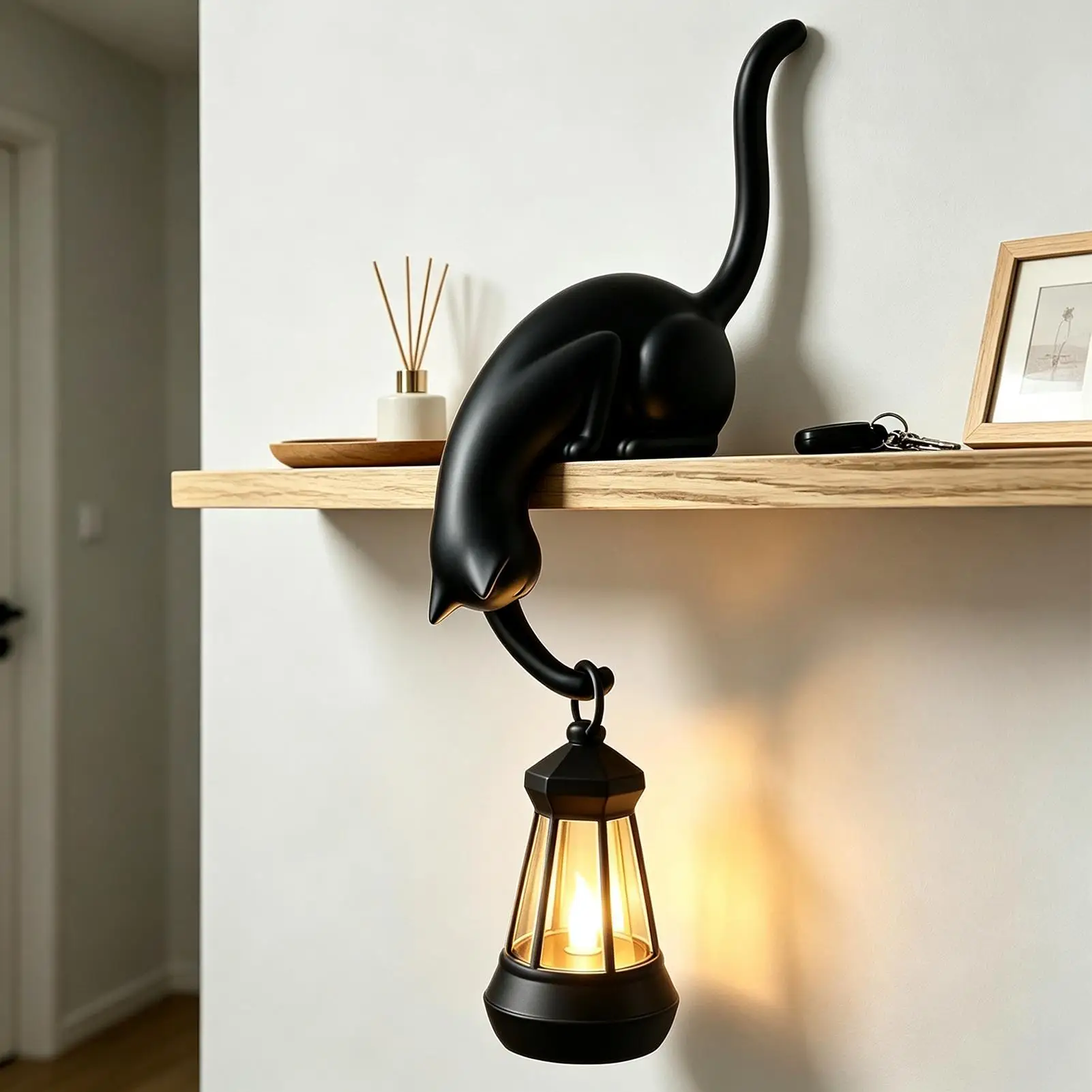 Library Lantern Cat 3D Printed Edge Sitting LED Battery Lights Shelf Reading Decor for Home Office School Study Room Readers