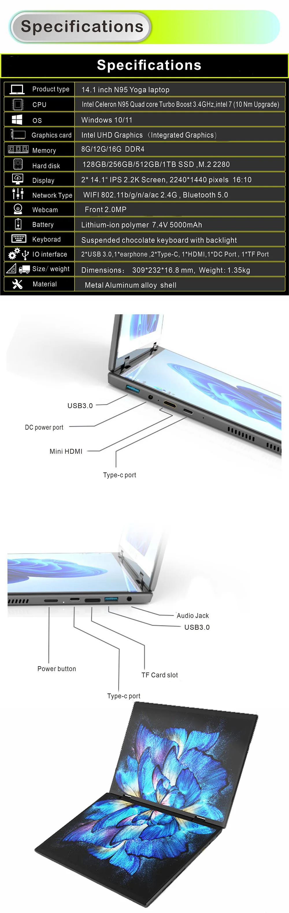 デュアル14インチタッチスクリーンビジネスラップトップ,n95,第11世代