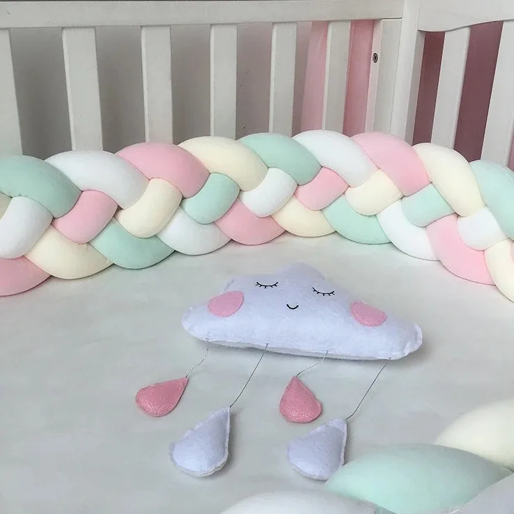 Newborn Baby Crib Bumper Cot Protector 2M/3M Infant Bedding Set for Babies Boys Girls Braid Knot Pillow Cushion Room Decor