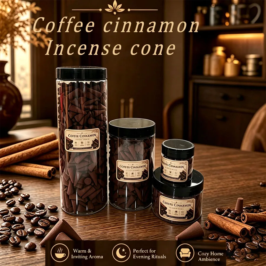 Premium coffee-flavored incense cones, available in 4 sizes: 34/137/321/599 pieces, exquisitely sealed in a jar, handcrafted, with long-lasting fragrance. Perfect for yoga, meditation, reading, and home office decor, creating ambiance for gatherings with friends - a perfect keepsake for Thanksgiving, Christmas, Halloween, Valentine's Day, Ramadan, and graduation ceremonies
