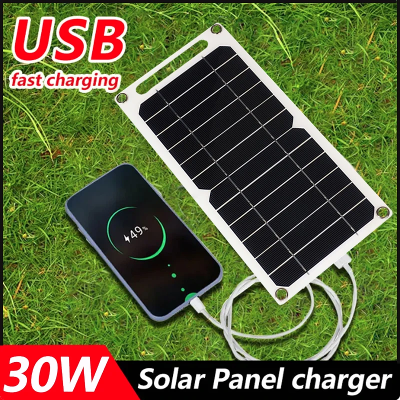 30W Solar Panel 5V Solar Cell with USB Port Mobile Phone Power Bank Portable Mobile Power Supply for Car Yacht RV Hiking Camping