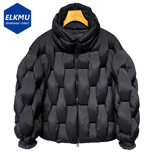 Winter Parkas Padded Jacket Men Fashion Luxury Designer Square Weave High Collar Warm Coat Man Black Loose Puffer Bubble Jacket