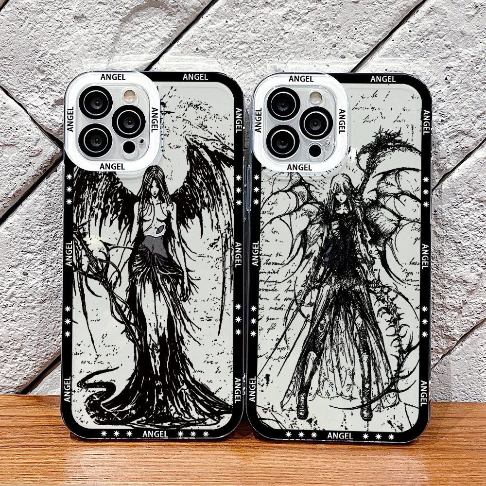 Punk Gothic Fallen Angel Phone Case for Samsung Galaxy A71 A55 A54 A53 A52 A51 A34 A33 A32 A23 A14 A13 A12 A06 4G 5G Cover