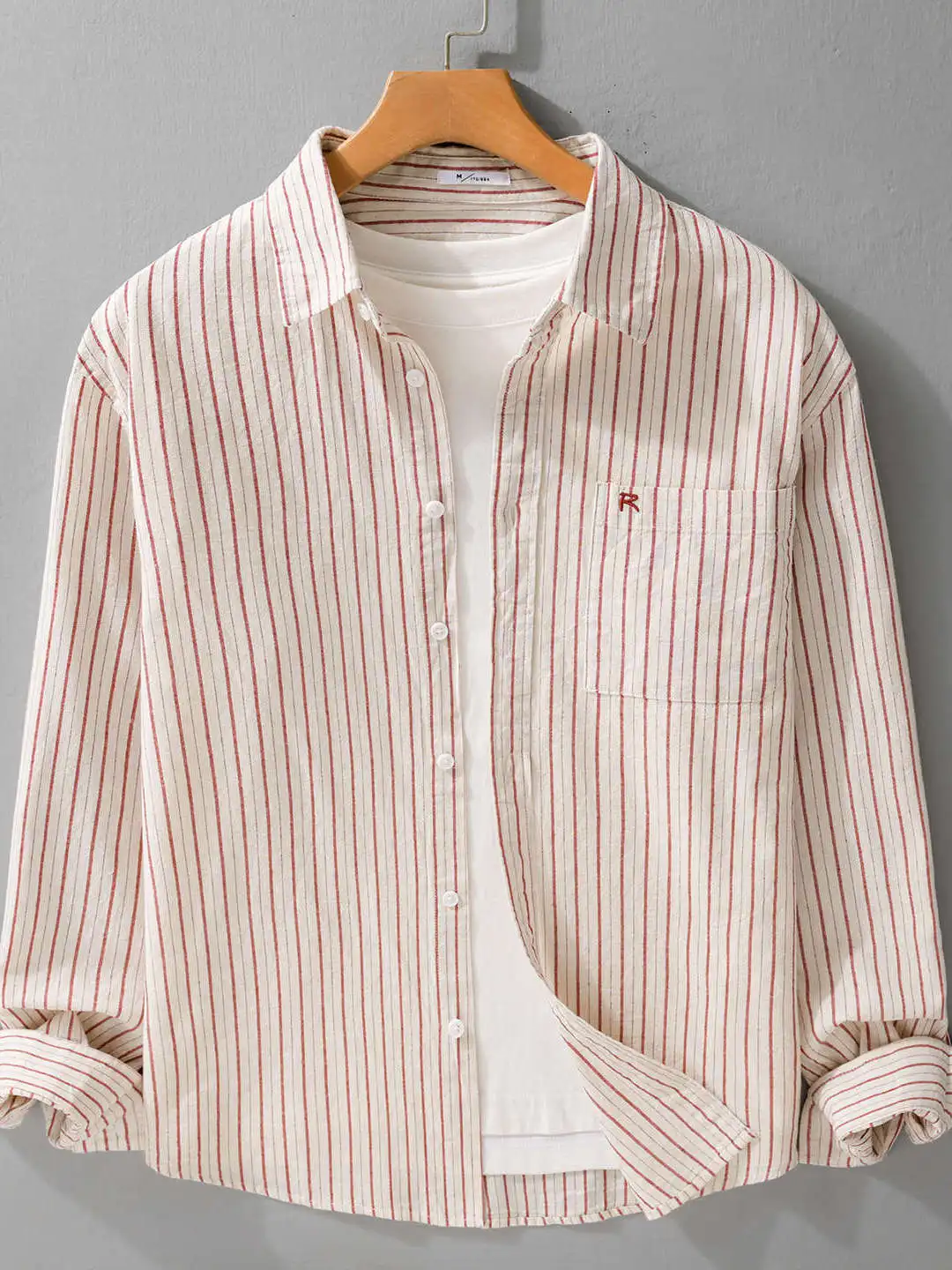 

Retro Color Woven Cotton Slim Fit Striped Men's irt Spring New Sle Embroidered Fre Pure Cotton Trending Button up