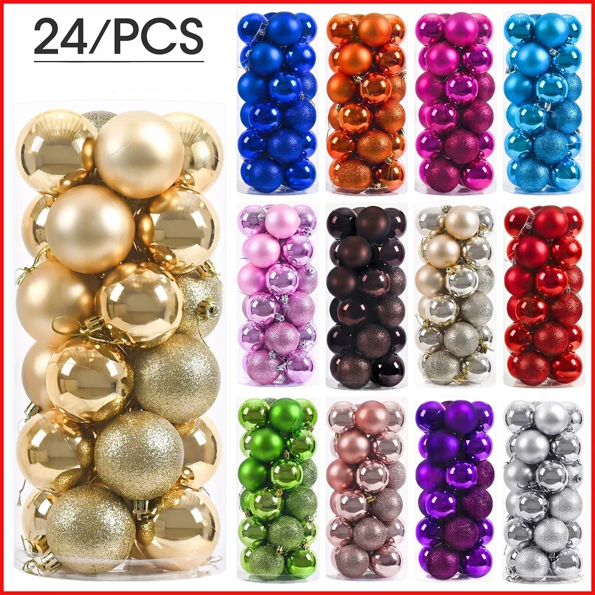 24 Uds. Bolas de árbol de Navidad de 6cm, bola grande de Navidad, decoraciones de bolas multicolores, juego de adornos de árbol de Navidad para fiesta