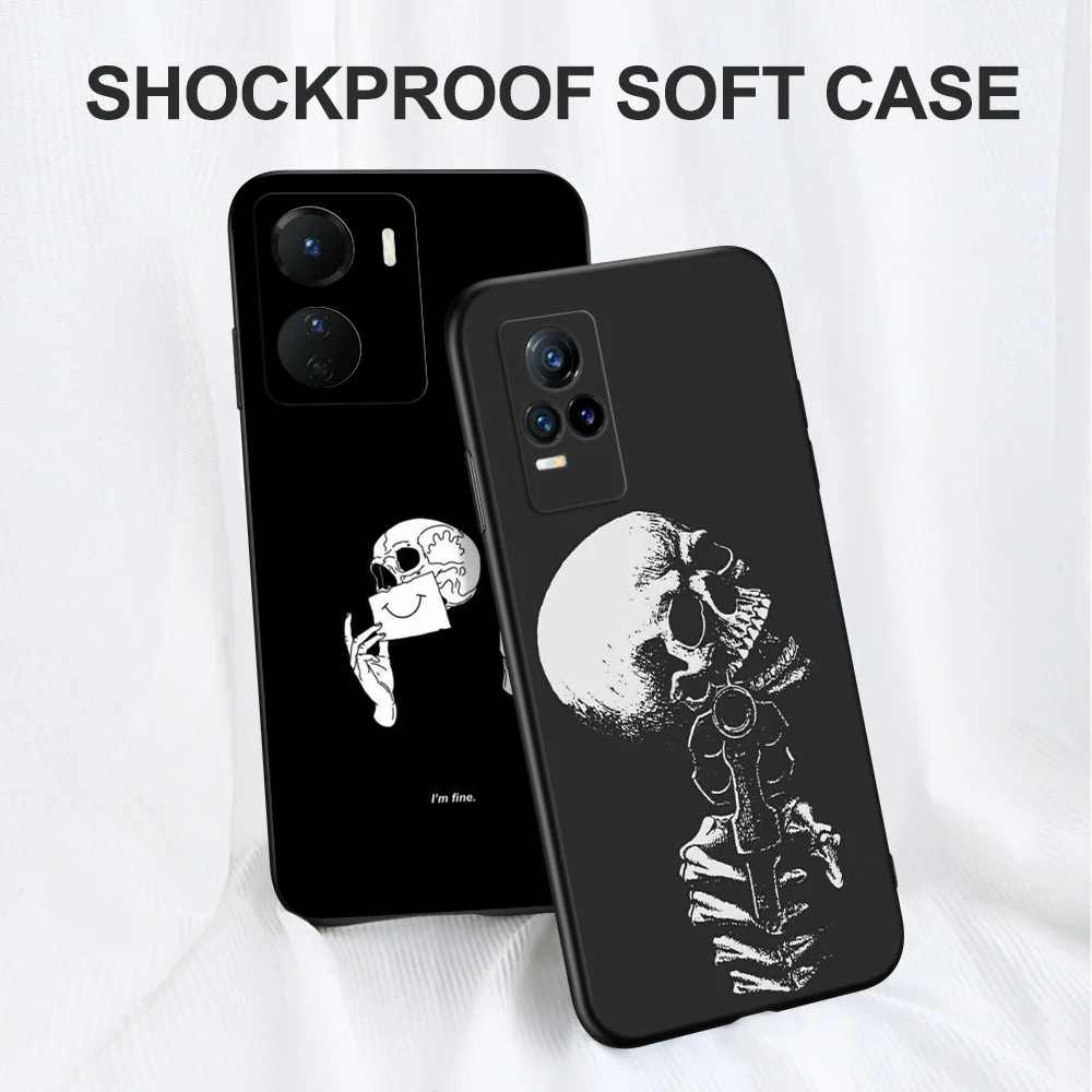 Black Tpu Case For Vivo Y16 Y02S Y22S Y22 Y77 V25 V25E Back Cover Mask Fingers Skull