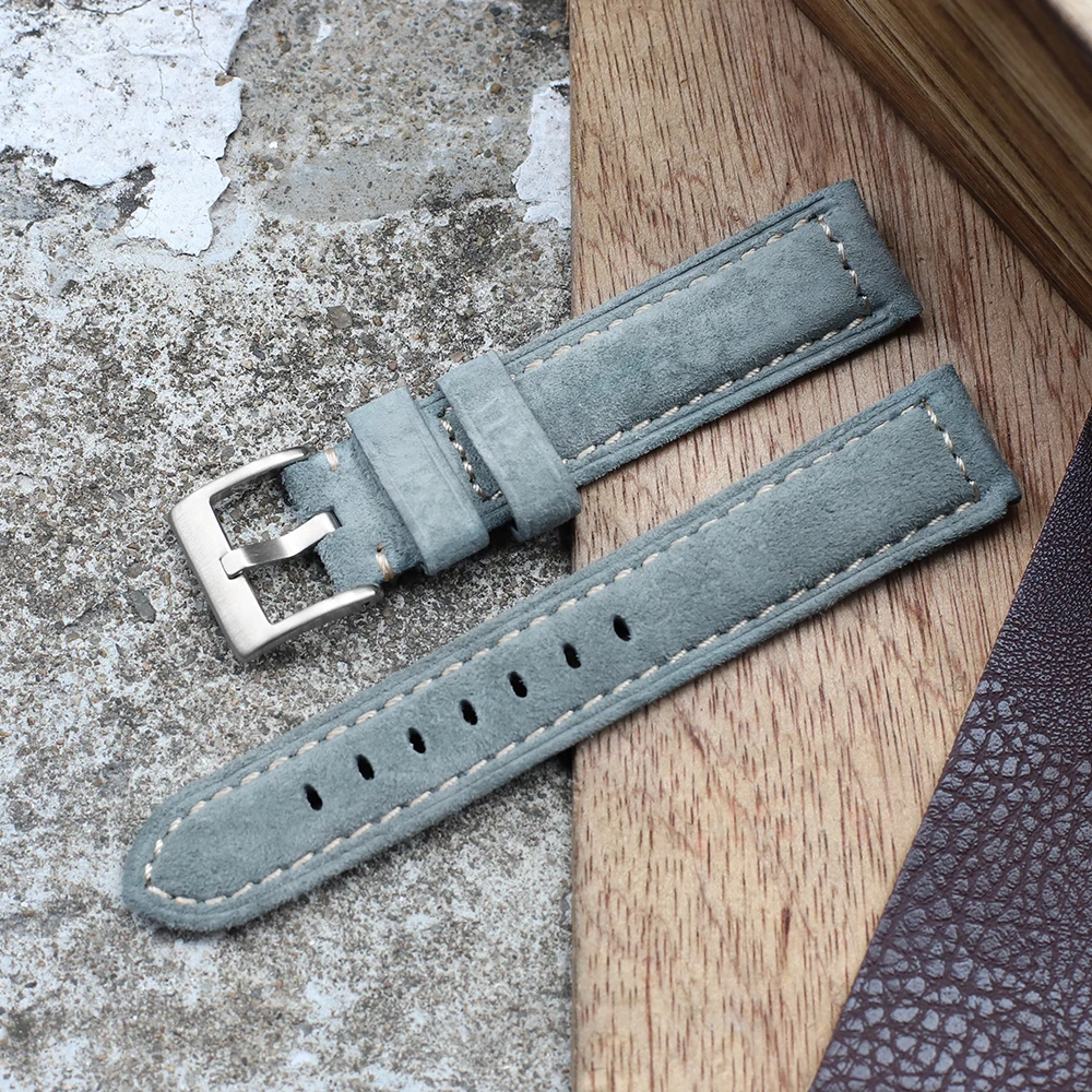 Suede Leather Watch Strap Band 8mm 20mm 22mm Watchstrap Handmade Stitching Replacement Wristband for Men Woman Watch Bracelet image 5
