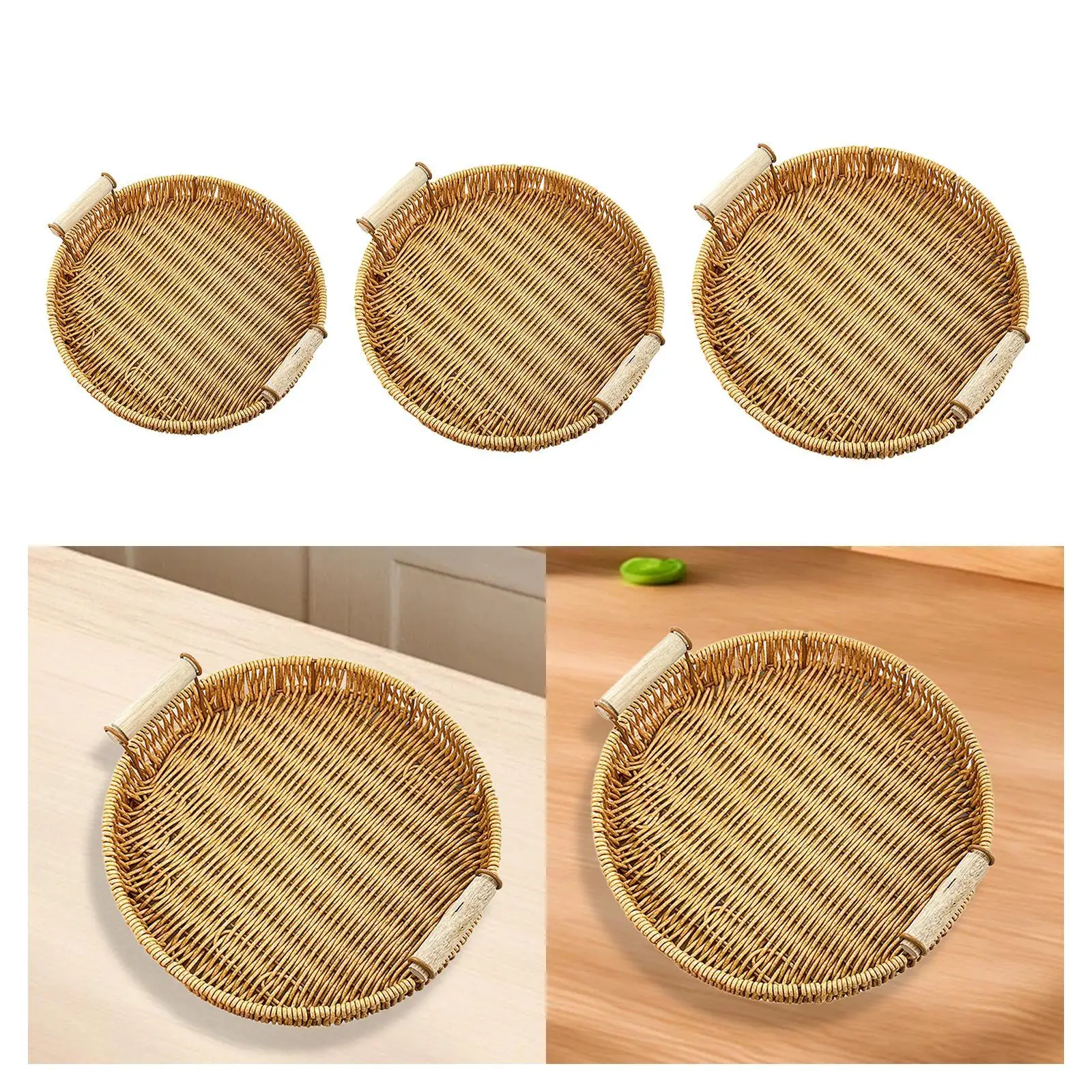 Woven Serving Tray Round Centerpiece with Handles Multifunctional Serving Basket for Party Buffets Kitchen Breakfast Picnic image 4