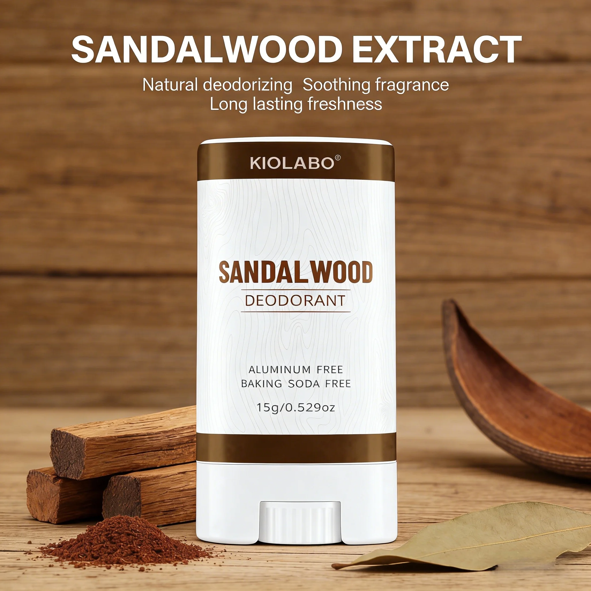 KIOLABO Sandalwood Whole Body Deodorant Stick – 72H Long-Lasting Odor Control, Natural Fragrance, Aluminum-Free, Suitable for Al