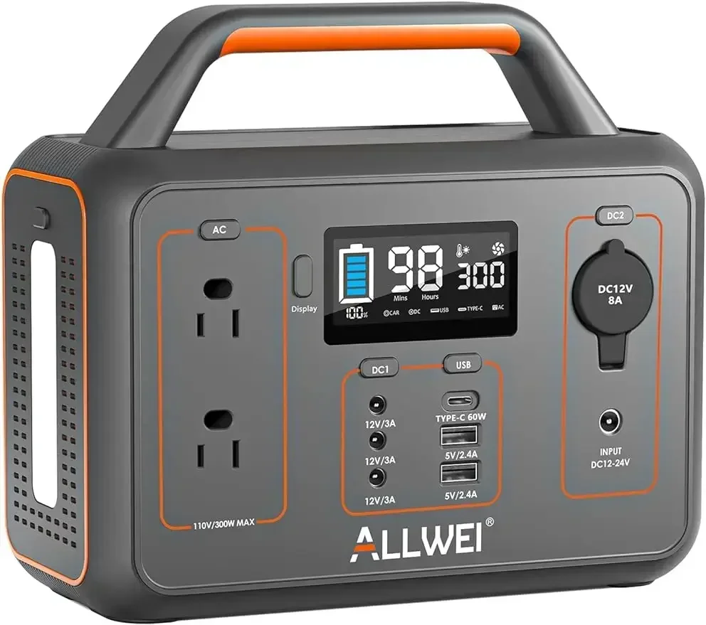 ALLWEI Portable Power Station 300W(Peak 600W), 280Wh Solar Generator with USB-C PD60W, 110V Pure Sine Wave AC Outlet,