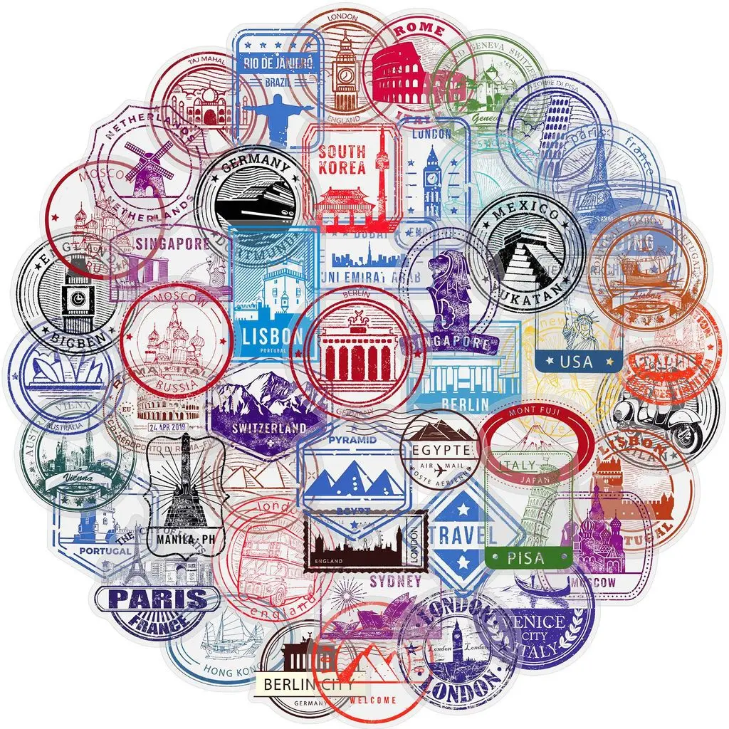 50 Stück Vintage Stadt Reise Poststempel Ins-Stil PET-Aufkleber für Schreibtisch Gepäck Auto Graffiti Deko Giajar Aufkleber-Shop – Detail 2