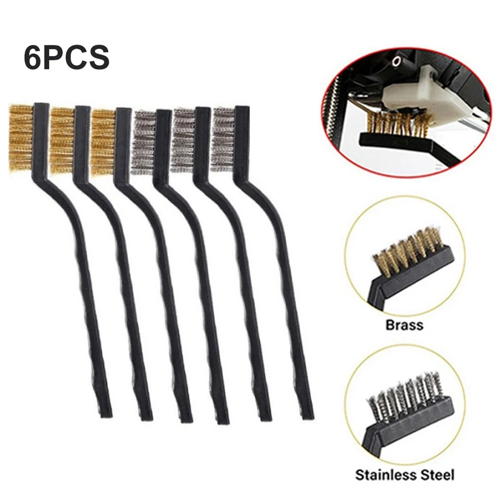 Wire Brush Brass Brushes Woodworking 6pcs/Set Clean Tools For Polishing Metal Remove Rust Mini Nylon Brush Home Kits