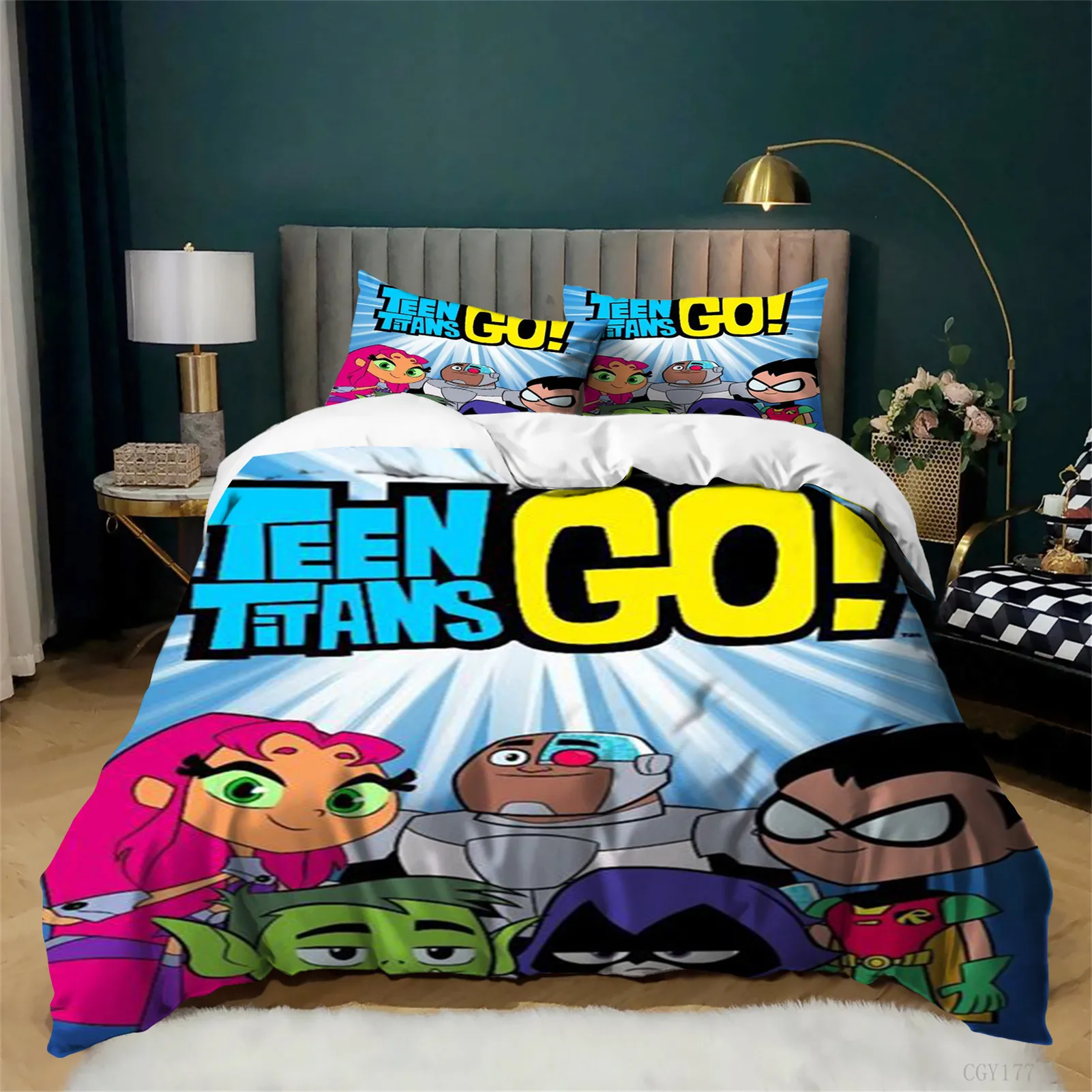 

Комплект постельного белья 3D Teen Titans Go, 3 предмета, для двуспальной кровати, с мультяшным рисунком, мягкий, легкий, с пододеяльником на молнии
