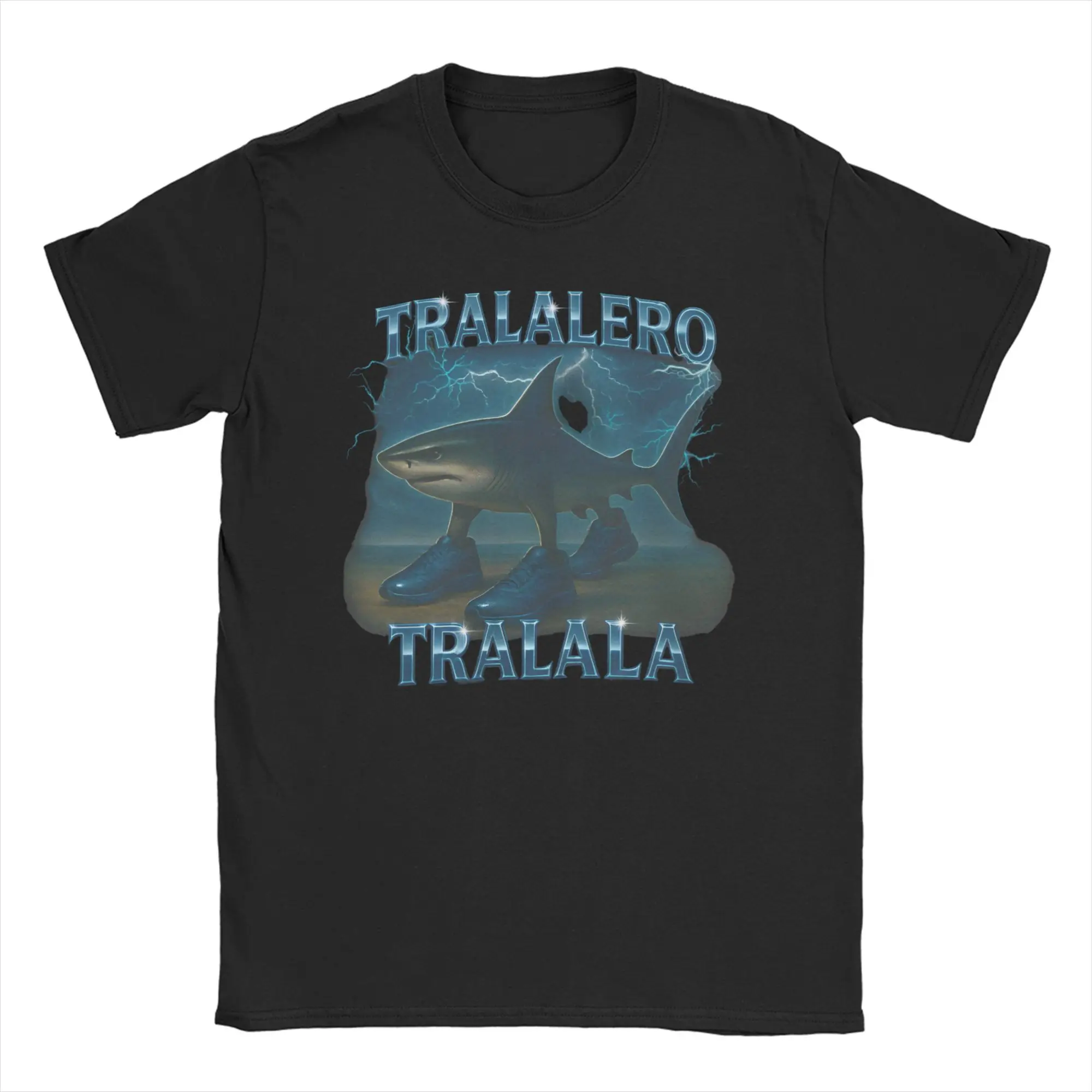 

Мужские и женские футболки Tralalero Tralala, новинка, футболка из 100% хлопка с коротким рукавом Brainrot Meme, забавная футболка с изображением акулы, одежда