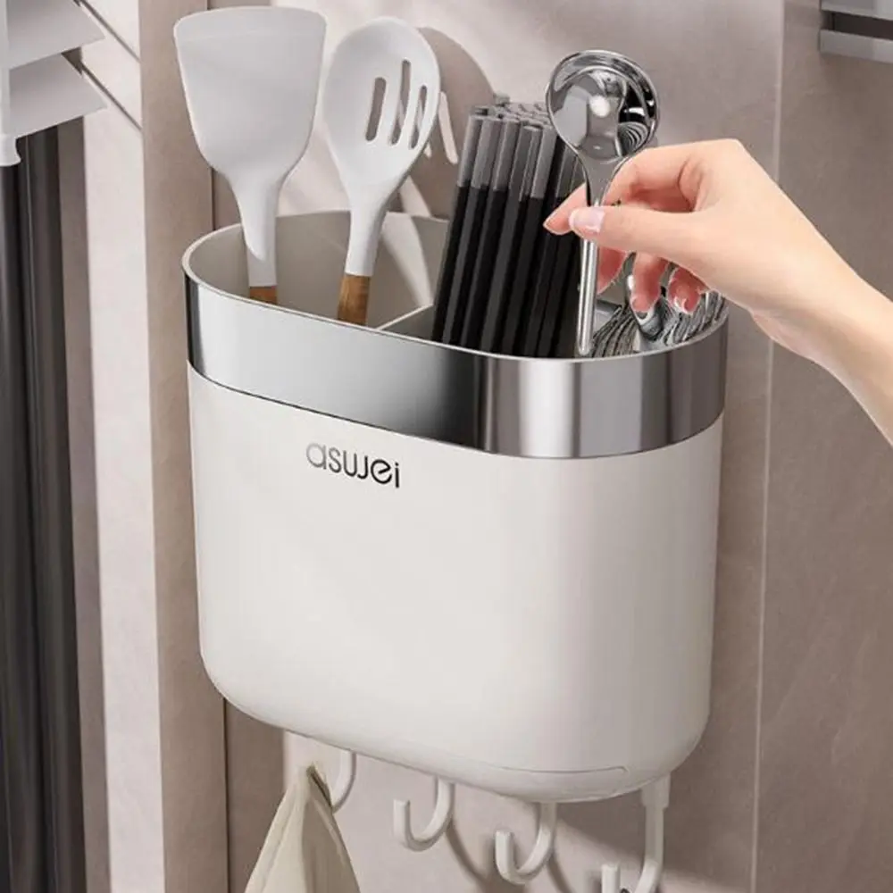 

Plastic Wall-mounted Chopstick Holder Detachable Drying Chopstick Storage Rack with Hook Large Capacity