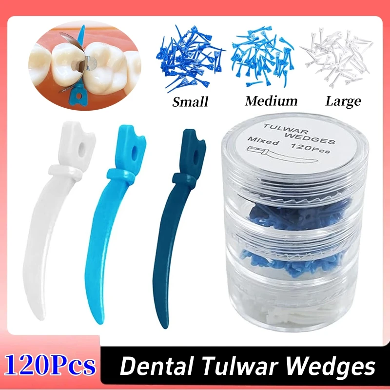 

120Pc Dental Tulwar Wedges Disposable Sectional Matrix System Refill Tooth Gap Wedge With Hole Plastic Wedges Dentistry Material