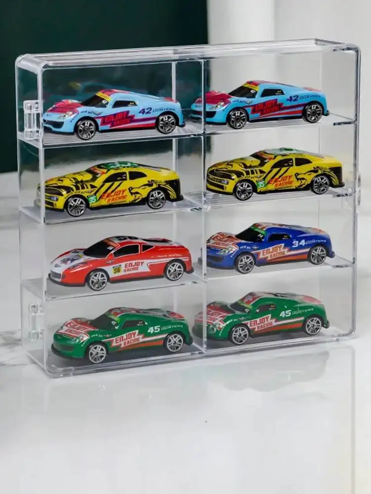 Acryl Auto Display Box 1:64 Voor Kinderspeelgoed Automodel Speelgoed 8 Vakjes Kast Rek Stofdicht Stapelbaar Auto Opbergdozen Transparant - afbeelding 2