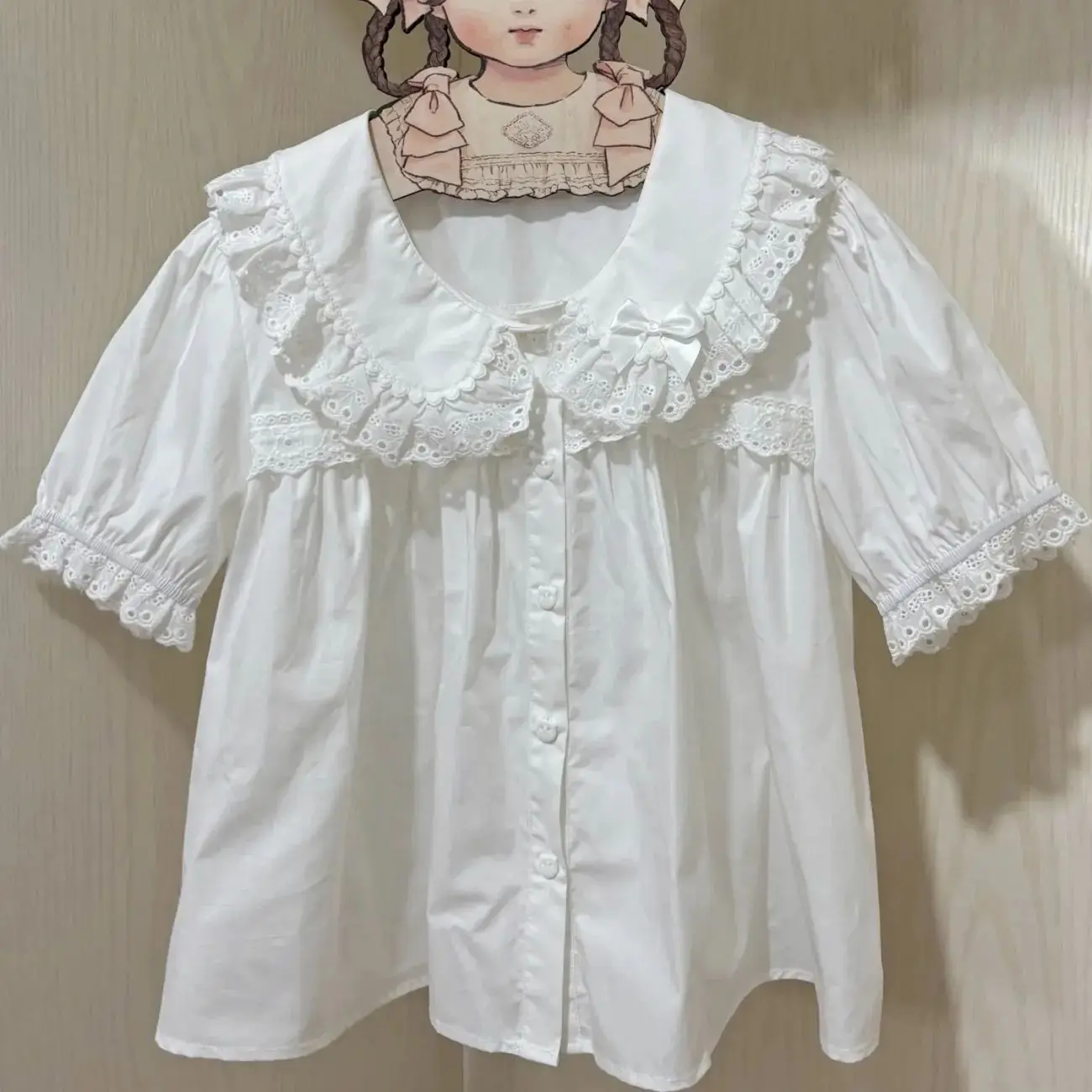 

2026 Summer Soft Girl Short Sleeve Top Sweet and Cute Versatile Short Sleeve Shirt Top Ji Sleeve Lolita