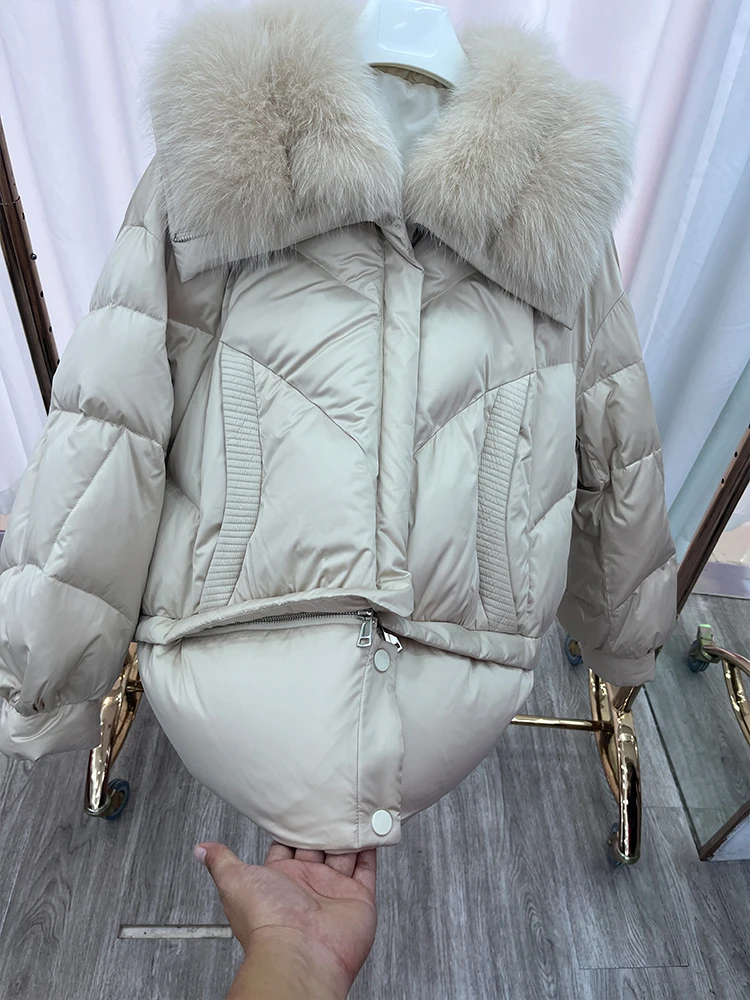 2024 New Fashion Goose Down Jacket Real Fur Coat Natural Fox Fur Collar Winter Women Jacket Thick Outerwear Warm