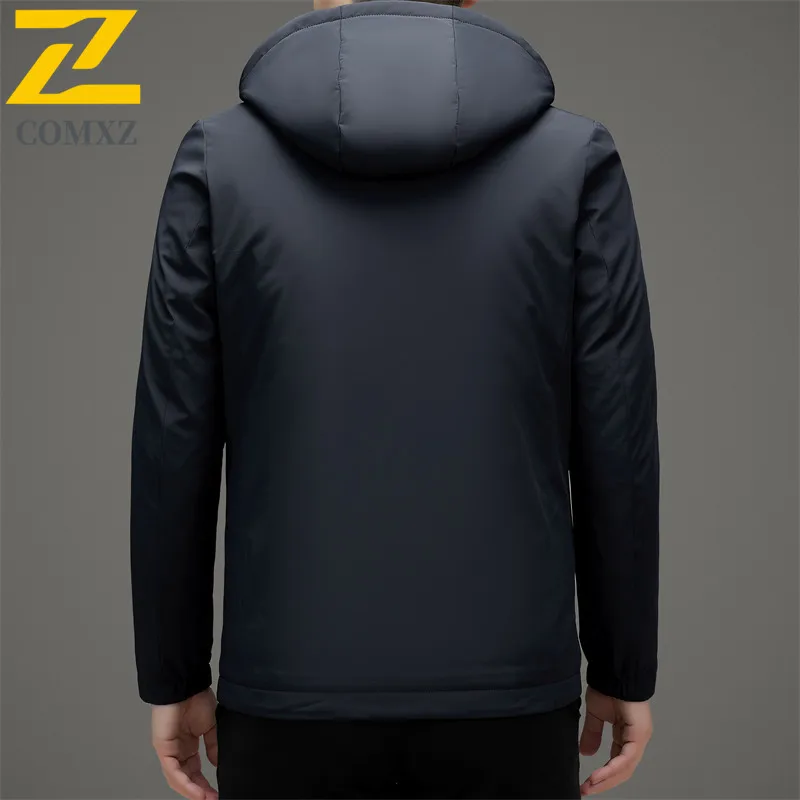 COMXZ New Mens Down Jacket Detachable Hooded Business Casual Windproof Puffer Jacket 90% White Duck Down Thickened Winter Parka