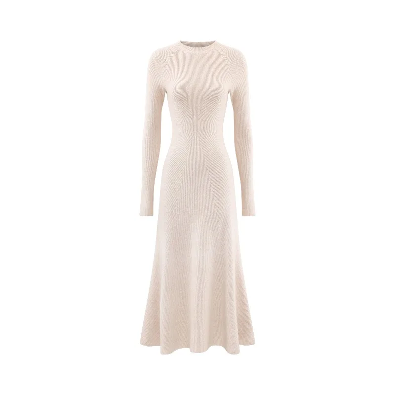 فستان منسوج للنساء أنيق سليم صالح فستان طويل سيدة لينة بسط الجولة الرقبة Bodycon فستان ماكسي الزي لأسلوب اليومي الأنيق #6