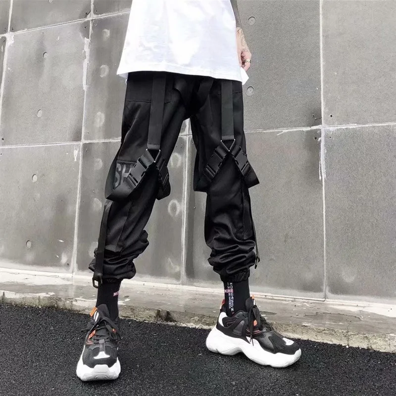 Fashion Techwear Men\'s Pants Joggers Stylish Ribbons Punk Style Streetwear Japanese Harajuku High Streetwear Men\'s Cargo Pants