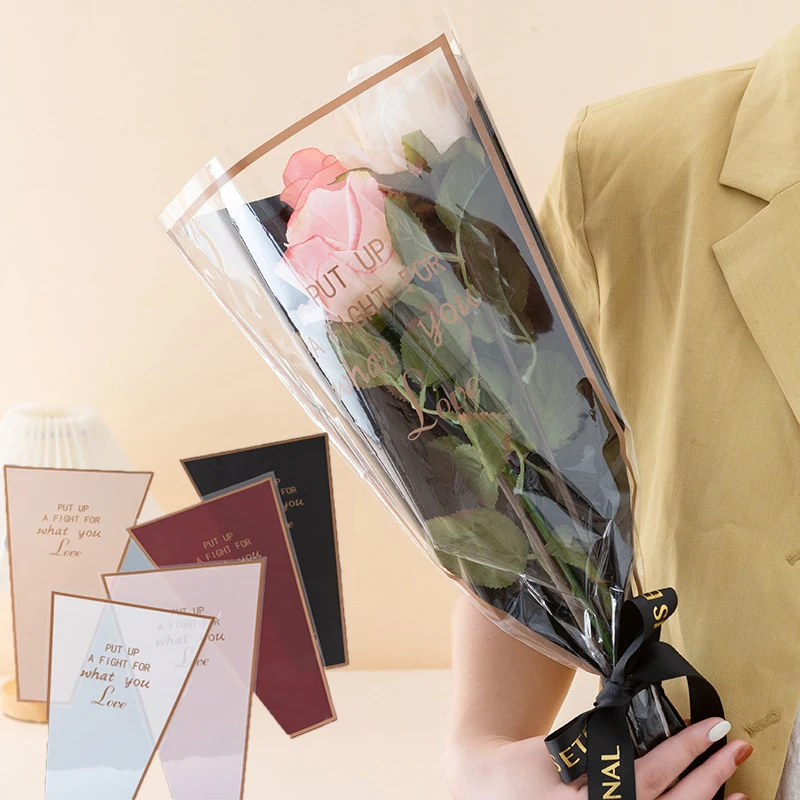 バラの花のパッケージバッグ,50個,100個,透明,防水,ラッピングペーパー,バレンタインデーの花,結婚式,パーティー用品