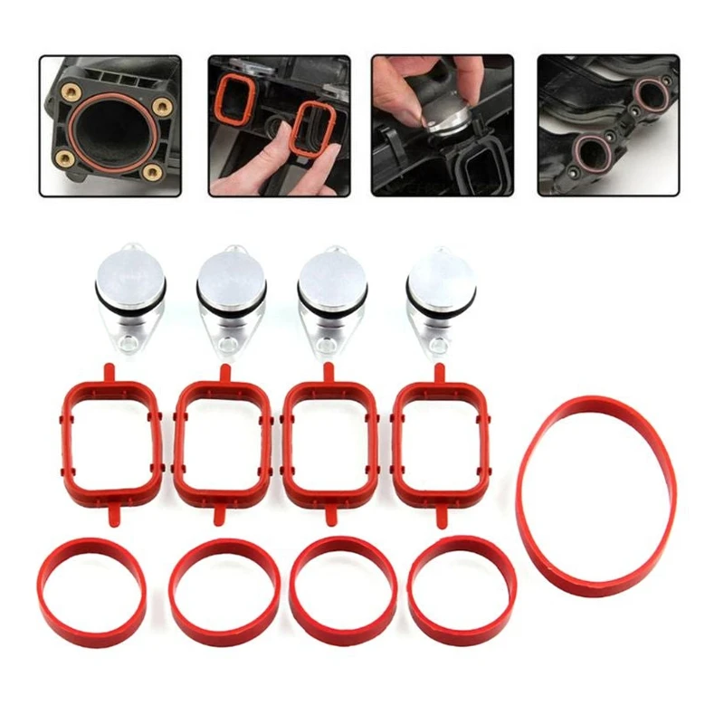 4x22 mm Diesel Swirl Flap Blanks Replacement Bungs with Intake Manifold Gasket for BMW E46 E87 E60 E61 320d 520d 530d M47TUD20 